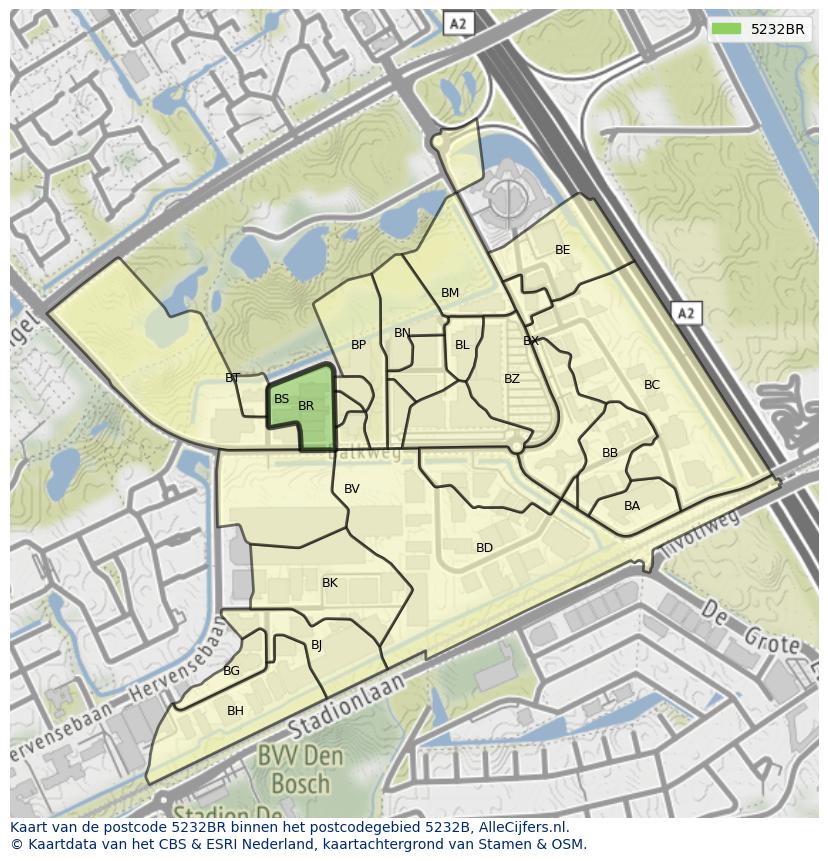 Afbeelding van het postcodegebied 5232 BR op de kaart.