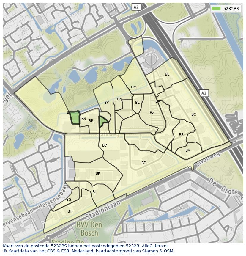 Afbeelding van het postcodegebied 5232 BS op de kaart.