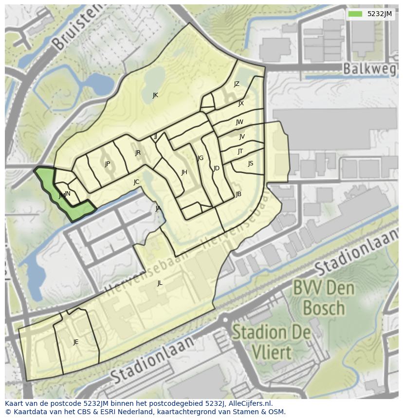 Afbeelding van het postcodegebied 5232 JM op de kaart.