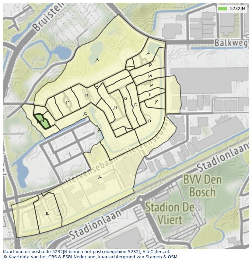 Afbeelding van het postcodegebied 5232 JN op de kaart.
