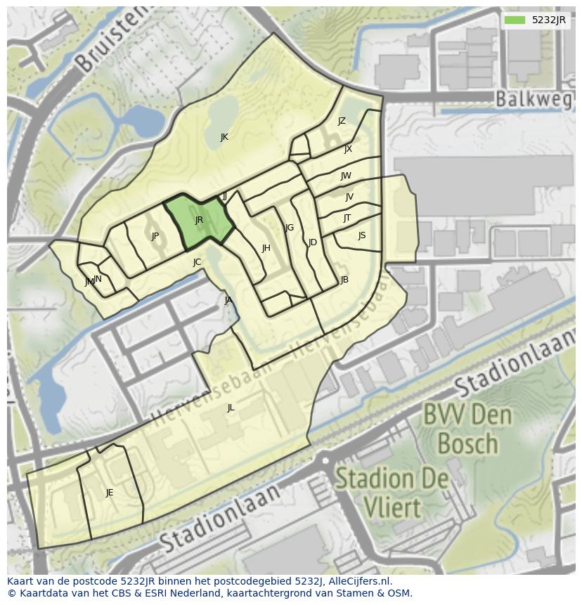 Afbeelding van het postcodegebied 5232 JR op de kaart.