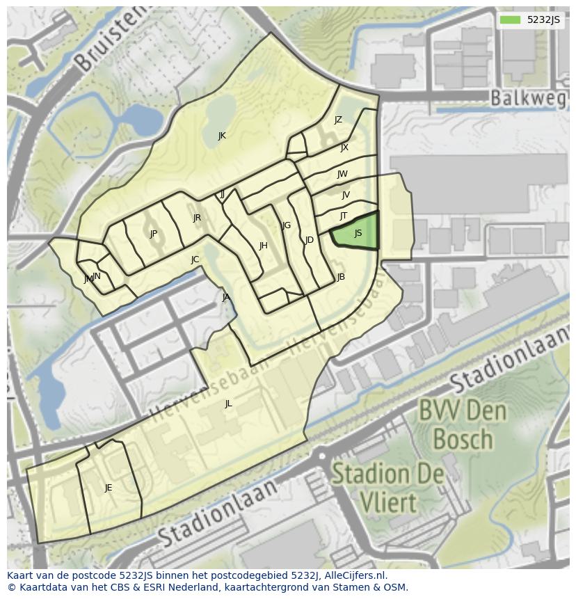 Afbeelding van het postcodegebied 5232 JS op de kaart.