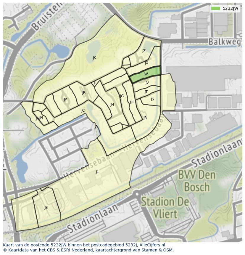 Afbeelding van het postcodegebied 5232 JW op de kaart.
