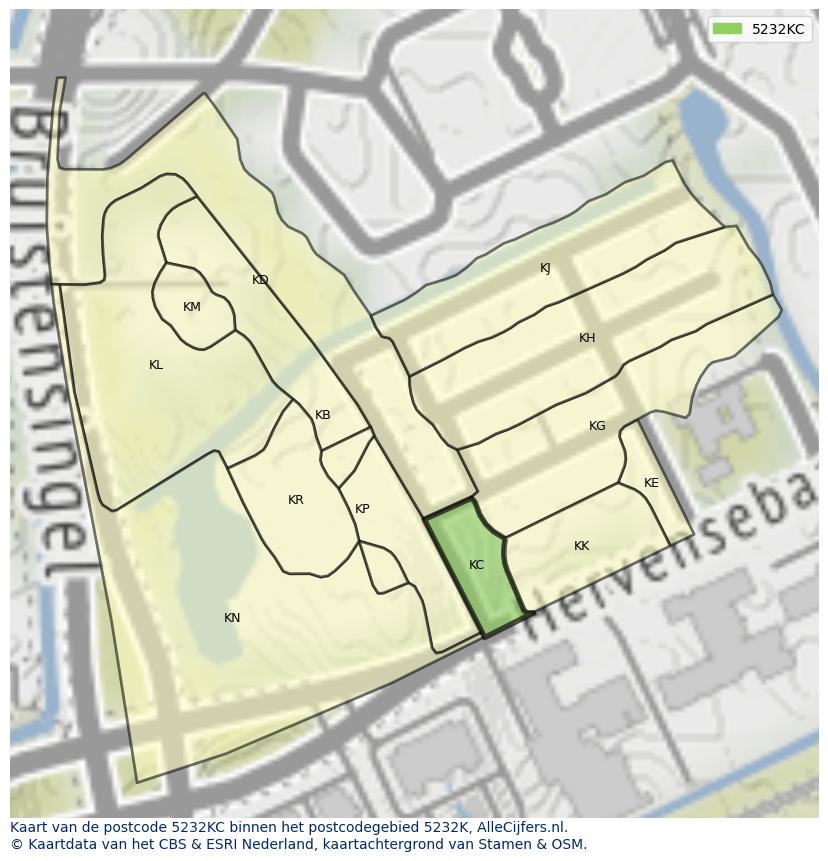 Afbeelding van het postcodegebied 5232 KC op de kaart.