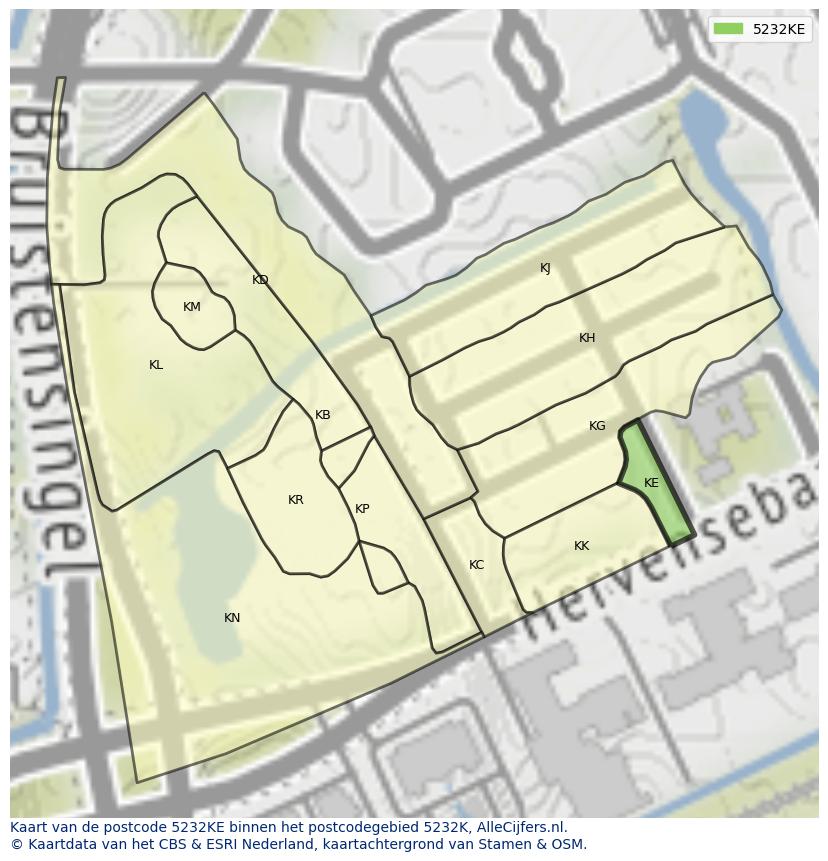 Afbeelding van het postcodegebied 5232 KE op de kaart.