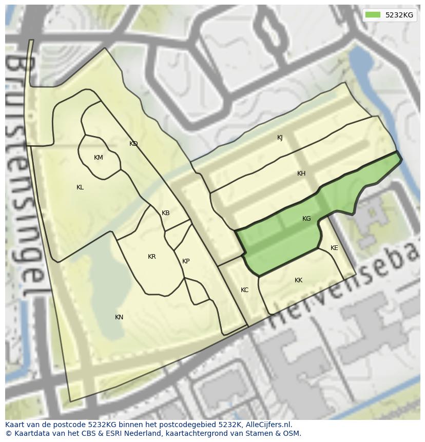 Afbeelding van het postcodegebied 5232 KG op de kaart.