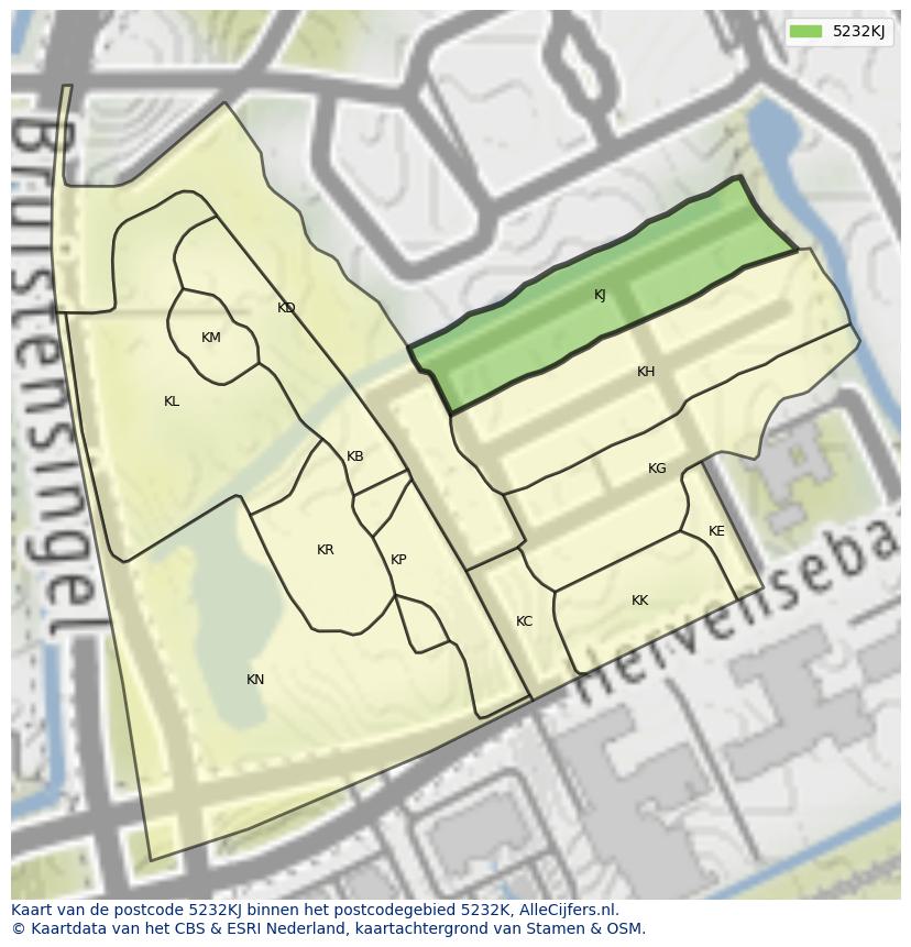 Afbeelding van het postcodegebied 5232 KJ op de kaart.