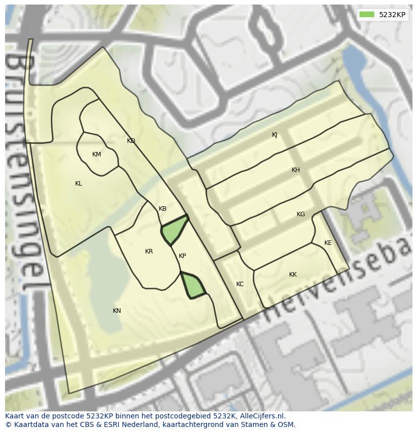 Afbeelding van het postcodegebied 5232 KP op de kaart.