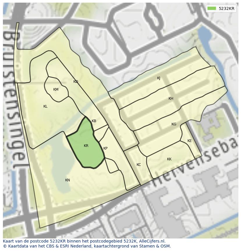 Afbeelding van het postcodegebied 5232 KR op de kaart.