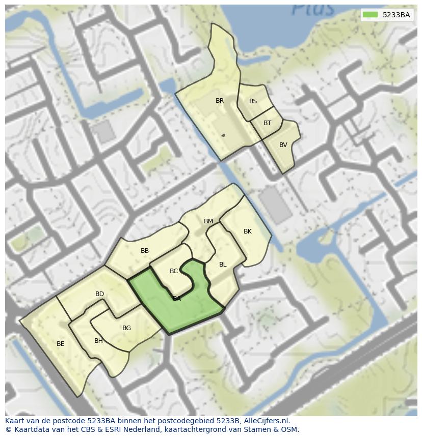 Afbeelding van het postcodegebied 5233 BA op de kaart.