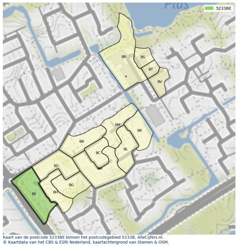 Afbeelding van het postcodegebied 5233 BE op de kaart.