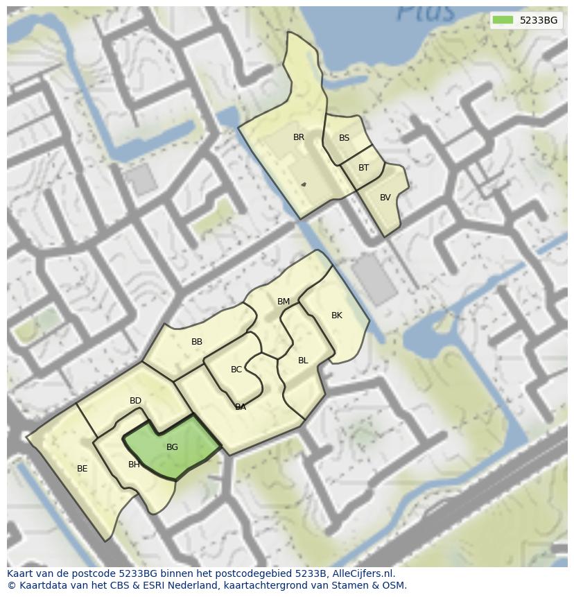 Afbeelding van het postcodegebied 5233 BG op de kaart.