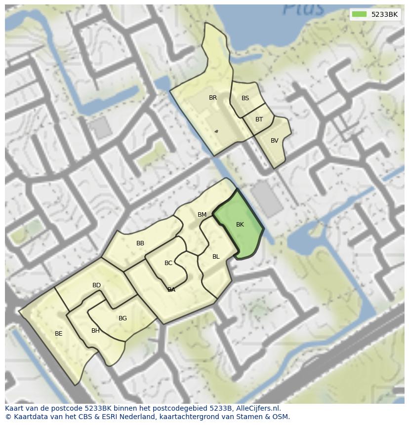 Afbeelding van het postcodegebied 5233 BK op de kaart.