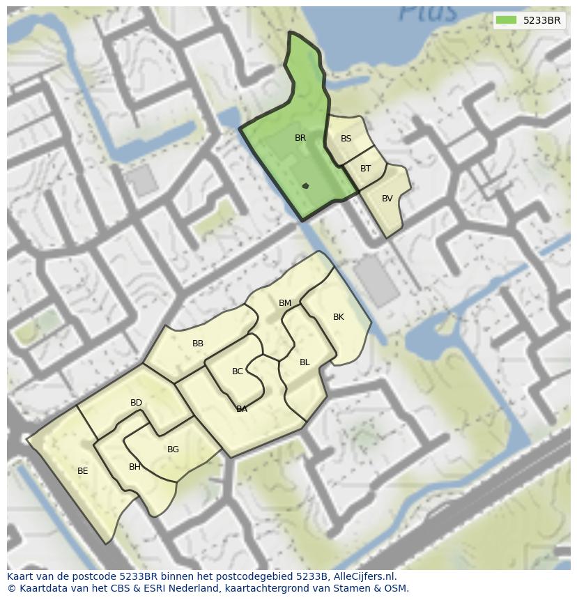 Afbeelding van het postcodegebied 5233 BR op de kaart.