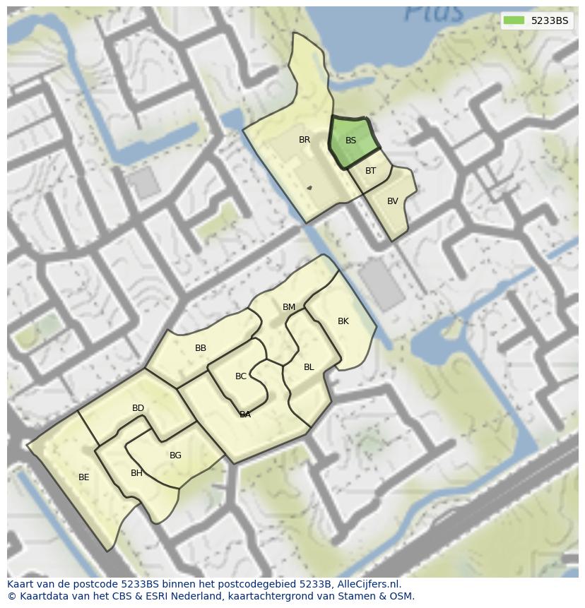 Afbeelding van het postcodegebied 5233 BS op de kaart.