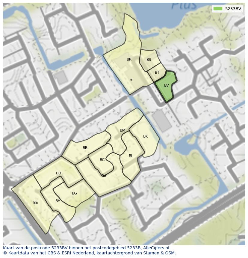 Afbeelding van het postcodegebied 5233 BV op de kaart.