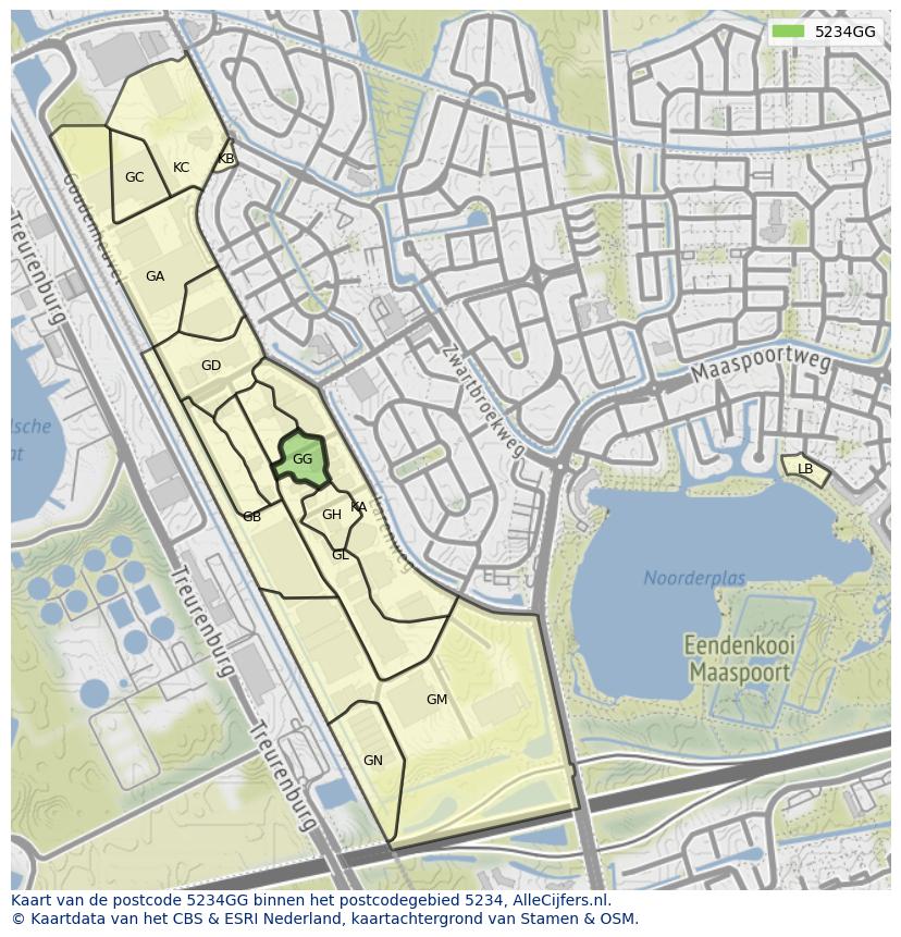 Afbeelding van het postcodegebied 5234 GG op de kaart.