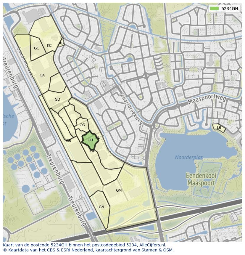 Afbeelding van het postcodegebied 5234 GH op de kaart.