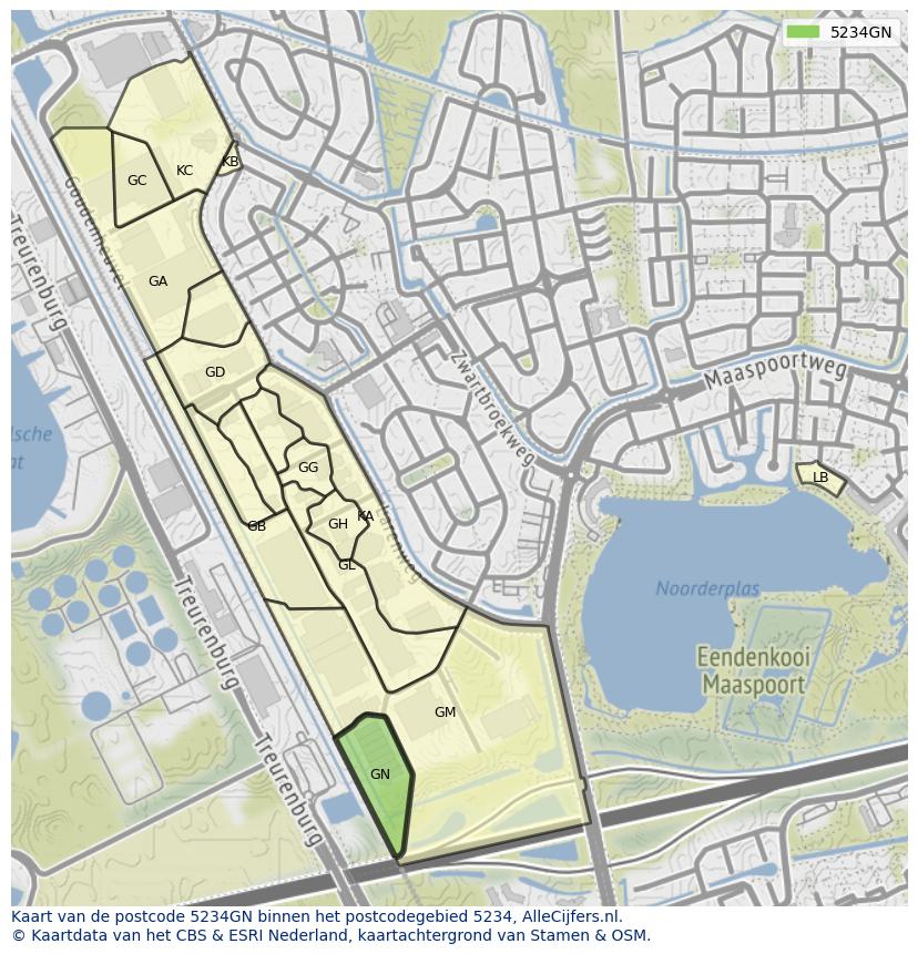 Afbeelding van het postcodegebied 5234 GN op de kaart.