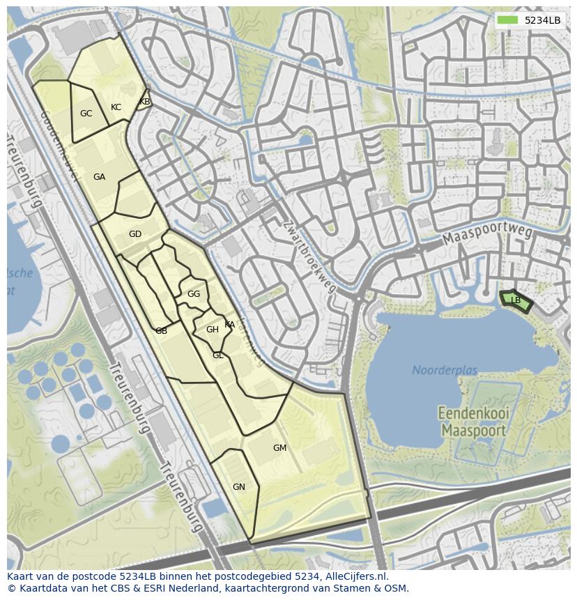 Afbeelding van het postcodegebied 5234 LB op de kaart.