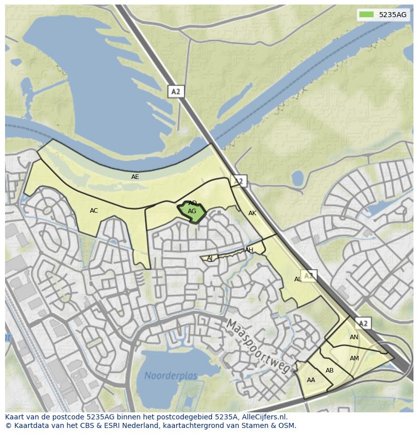 Afbeelding van het postcodegebied 5235 AG op de kaart.