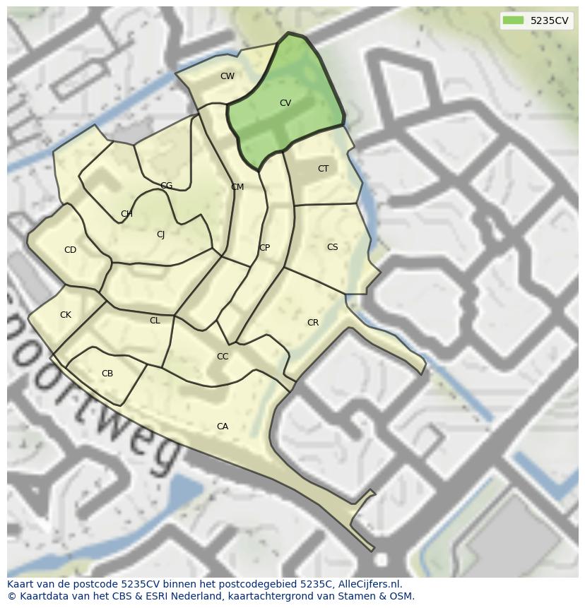 Afbeelding van het postcodegebied 5235 CV op de kaart.
