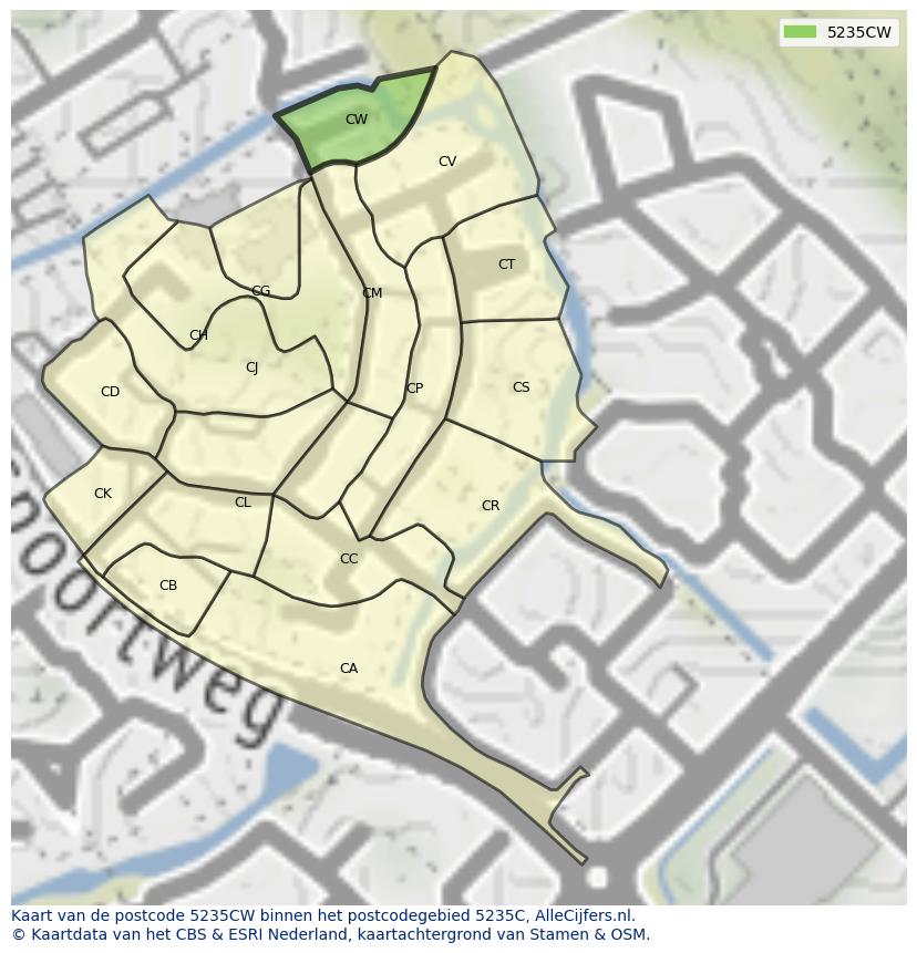 Afbeelding van het postcodegebied 5235 CW op de kaart.