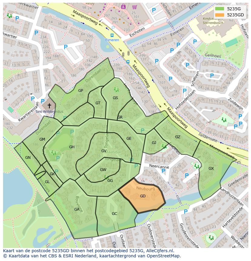 Afbeelding van het postcodegebied 5235 GD op de kaart.
