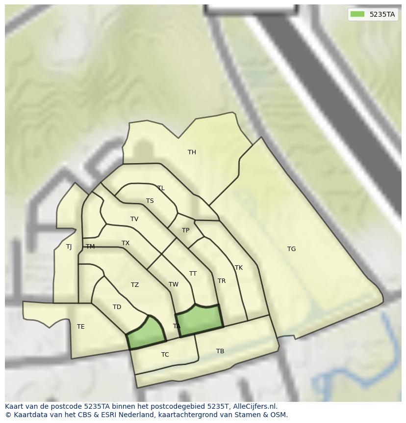 Afbeelding van het postcodegebied 5235 TA op de kaart.