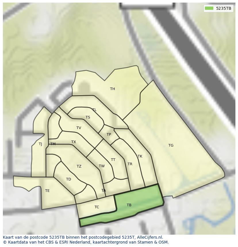 Afbeelding van het postcodegebied 5235 TB op de kaart.