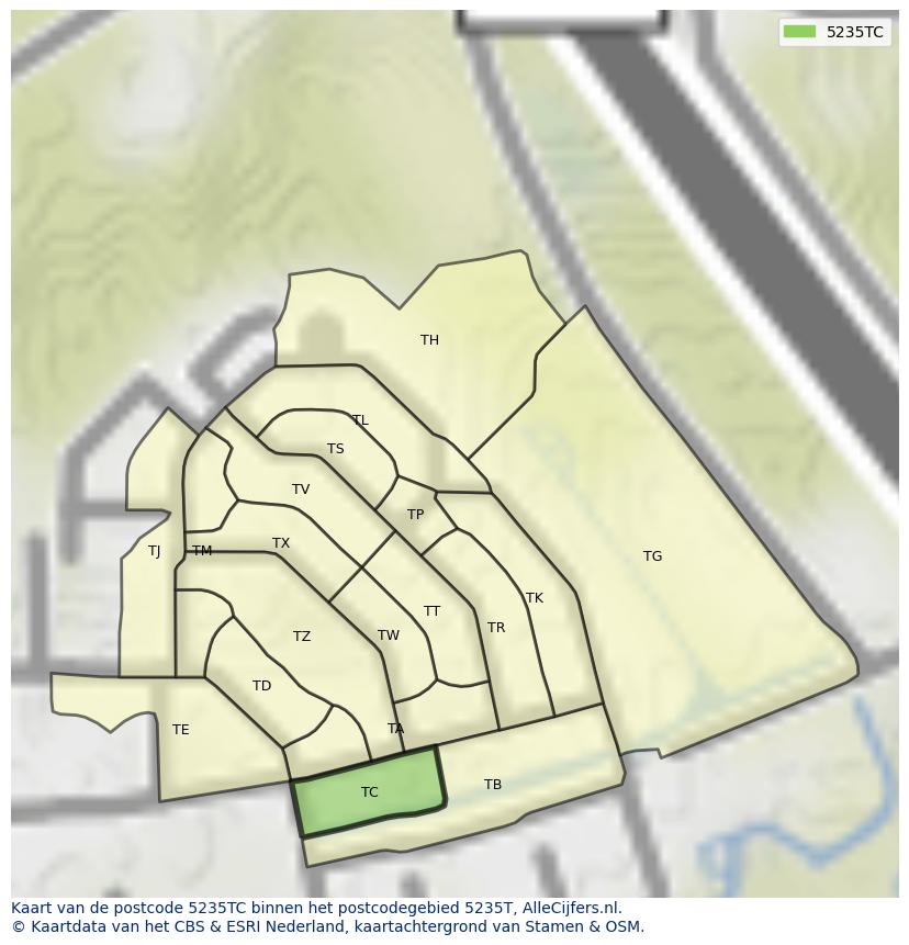 Afbeelding van het postcodegebied 5235 TC op de kaart.