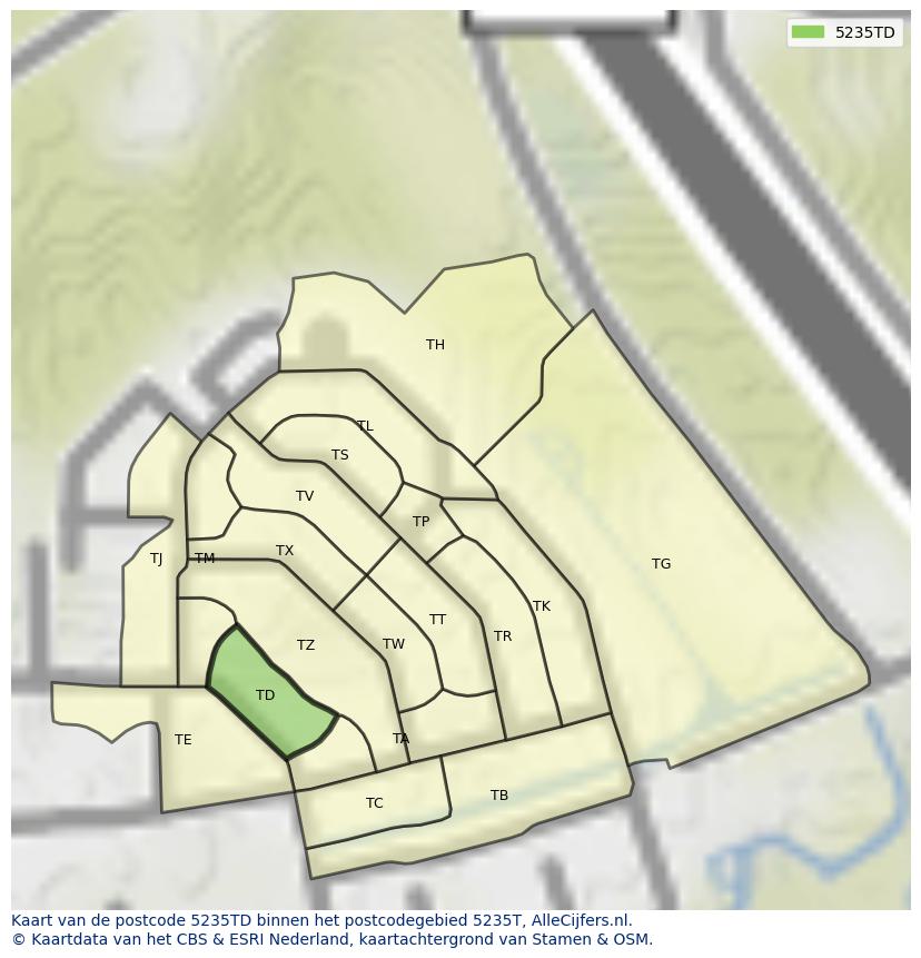 Afbeelding van het postcodegebied 5235 TD op de kaart.