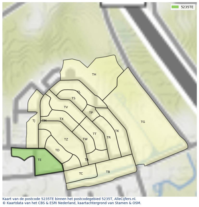 Afbeelding van het postcodegebied 5235 TE op de kaart.