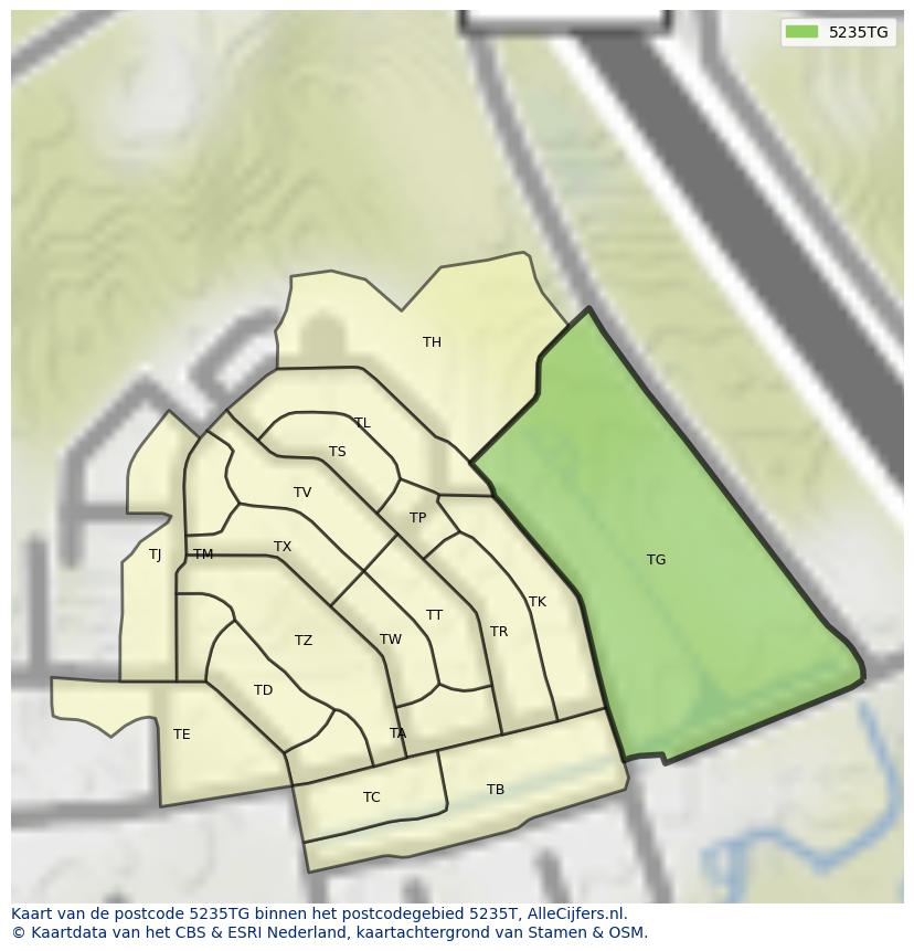 Afbeelding van het postcodegebied 5235 TG op de kaart.