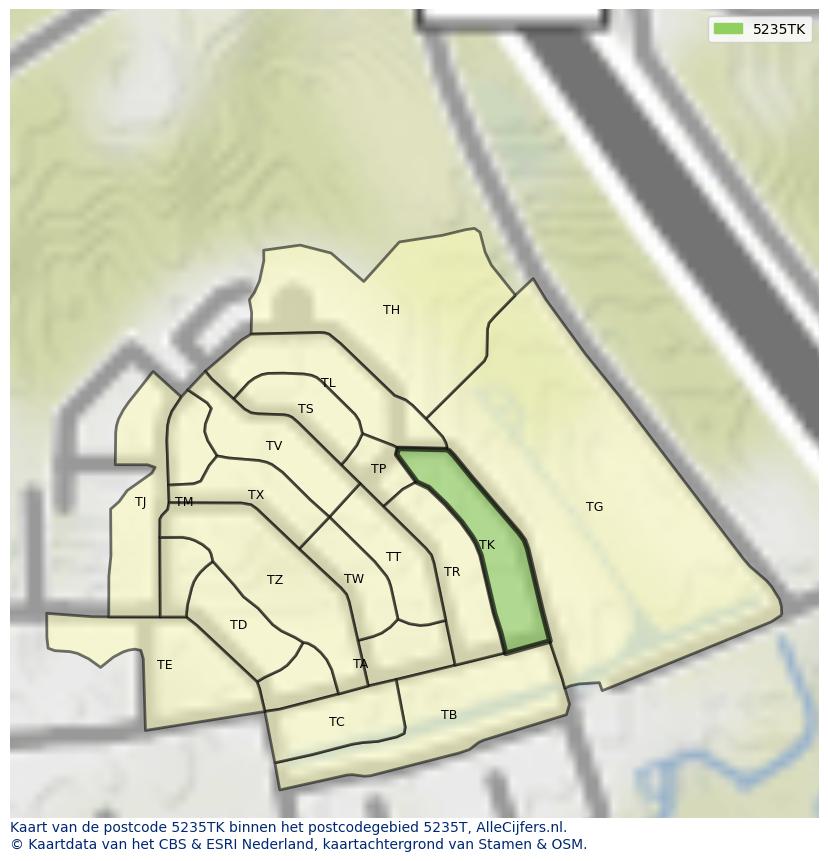 Afbeelding van het postcodegebied 5235 TK op de kaart.