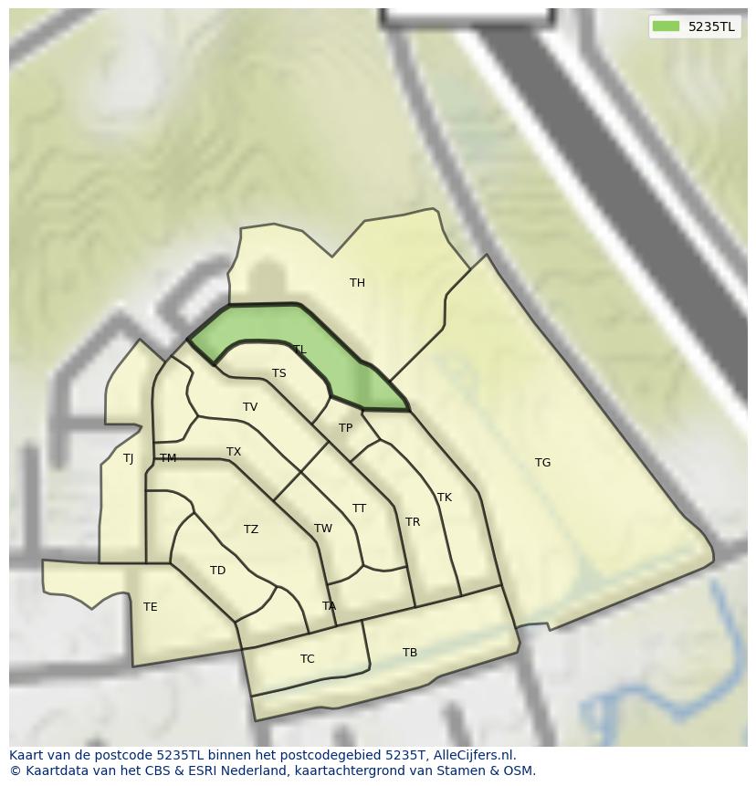 Afbeelding van het postcodegebied 5235 TL op de kaart.
