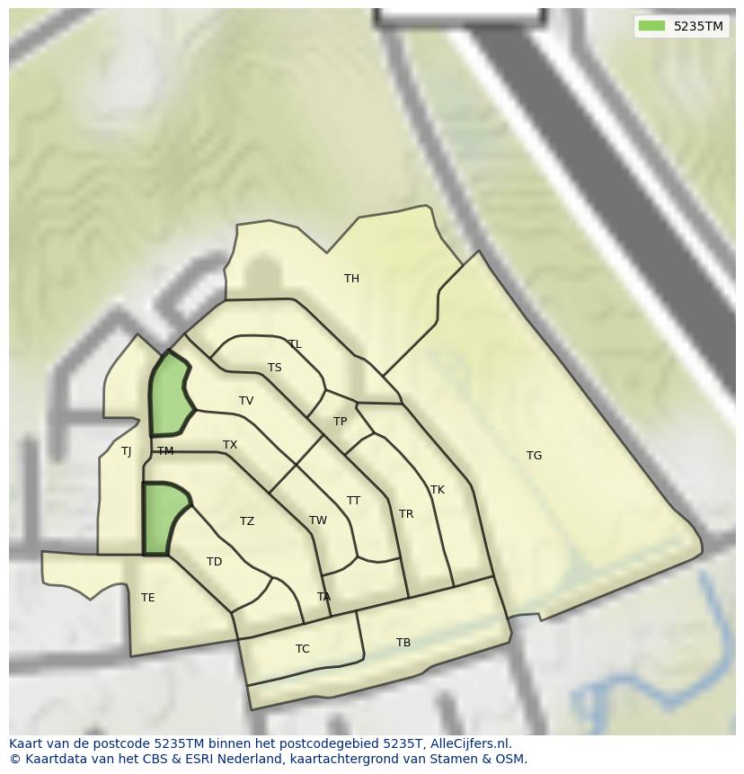 Afbeelding van het postcodegebied 5235 TM op de kaart.