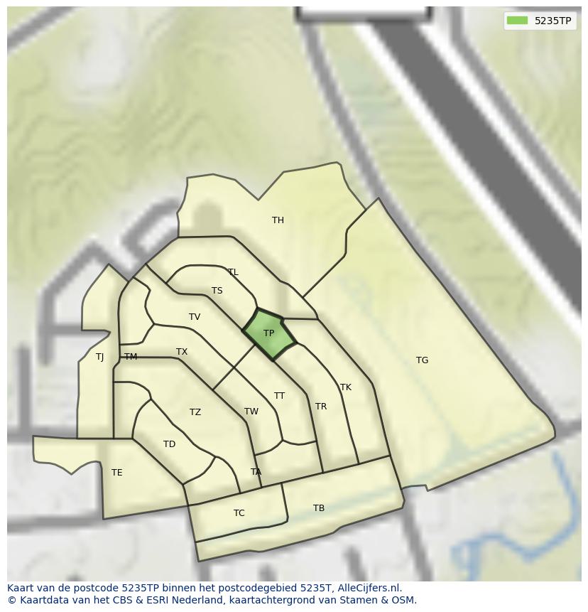 Afbeelding van het postcodegebied 5235 TP op de kaart.