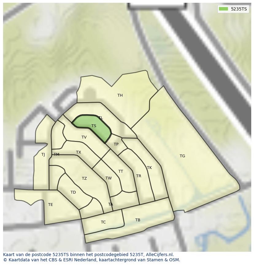 Afbeelding van het postcodegebied 5235 TS op de kaart.