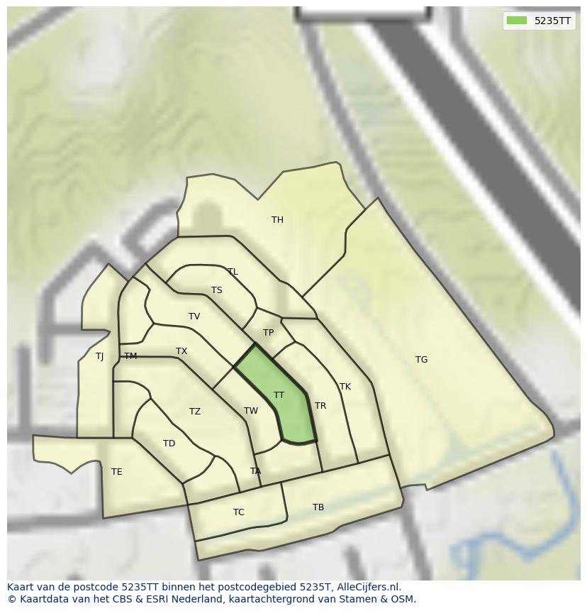 Afbeelding van het postcodegebied 5235 TT op de kaart.