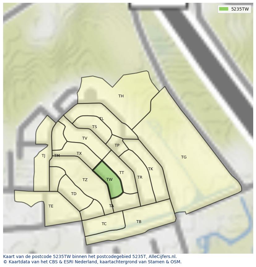 Afbeelding van het postcodegebied 5235 TW op de kaart.
