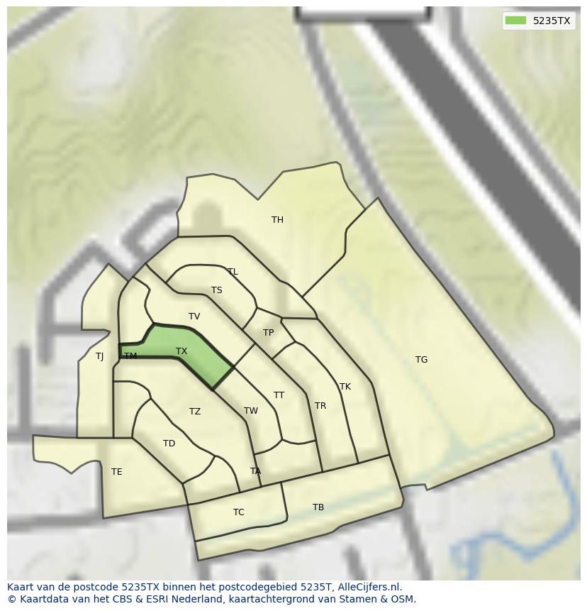 Afbeelding van het postcodegebied 5235 TX op de kaart.