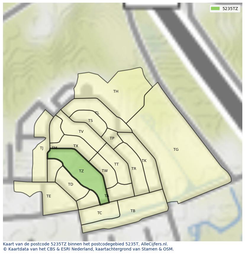 Afbeelding van het postcodegebied 5235 TZ op de kaart.