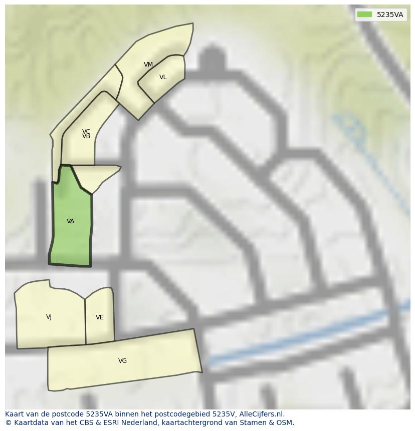 Afbeelding van het postcodegebied 5235 VA op de kaart.