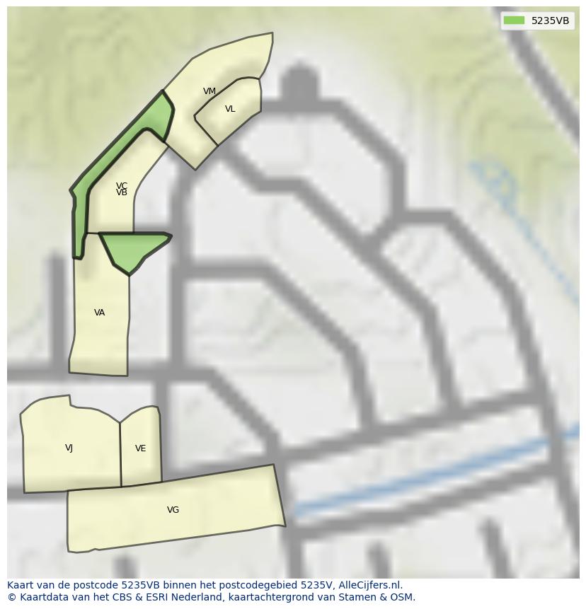 Afbeelding van het postcodegebied 5235 VB op de kaart.