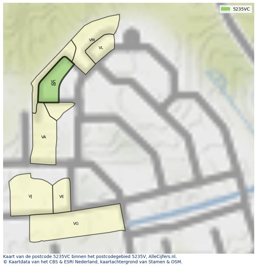 Afbeelding van het postcodegebied 5235 VC op de kaart.