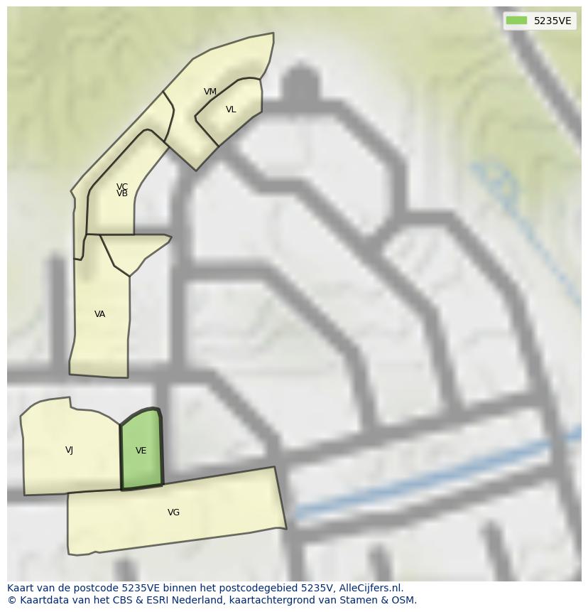 Afbeelding van het postcodegebied 5235 VE op de kaart.