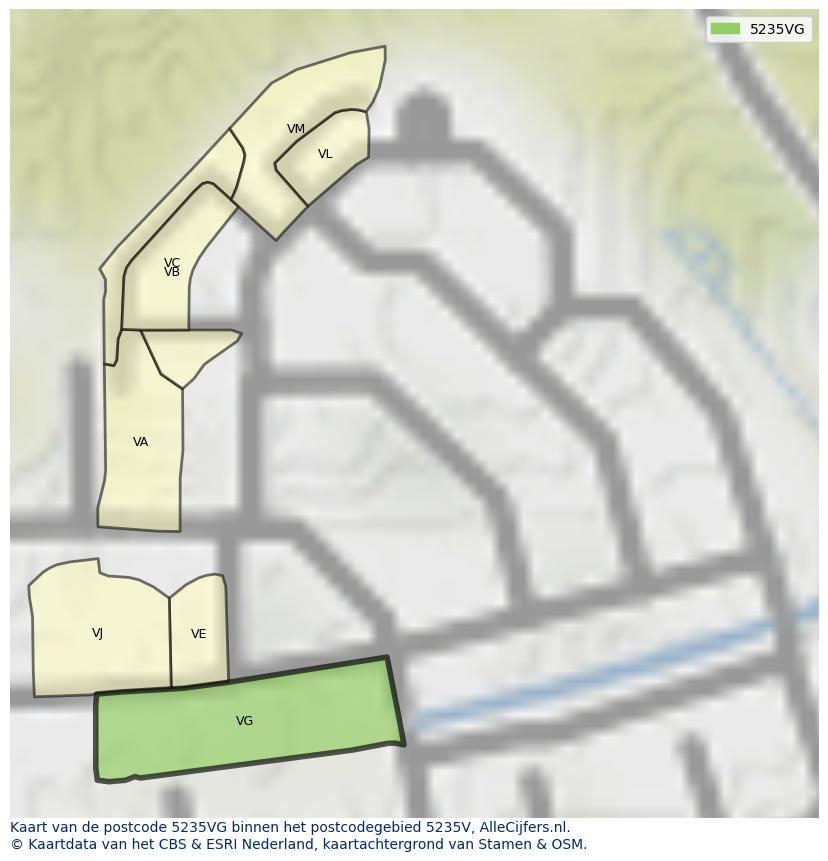 Afbeelding van het postcodegebied 5235 VG op de kaart.