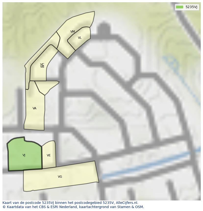 Afbeelding van het postcodegebied 5235 VJ op de kaart.