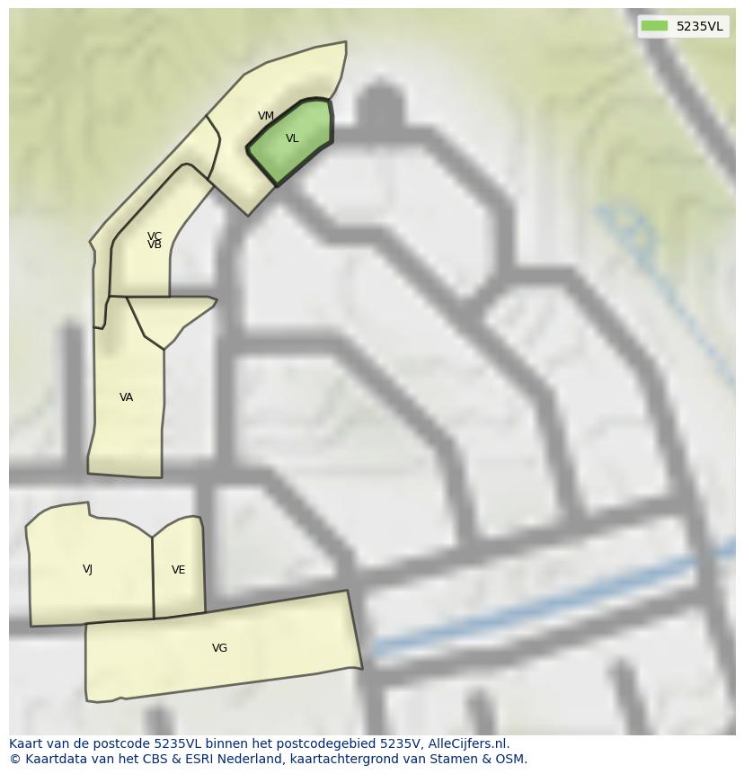 Afbeelding van het postcodegebied 5235 VL op de kaart.